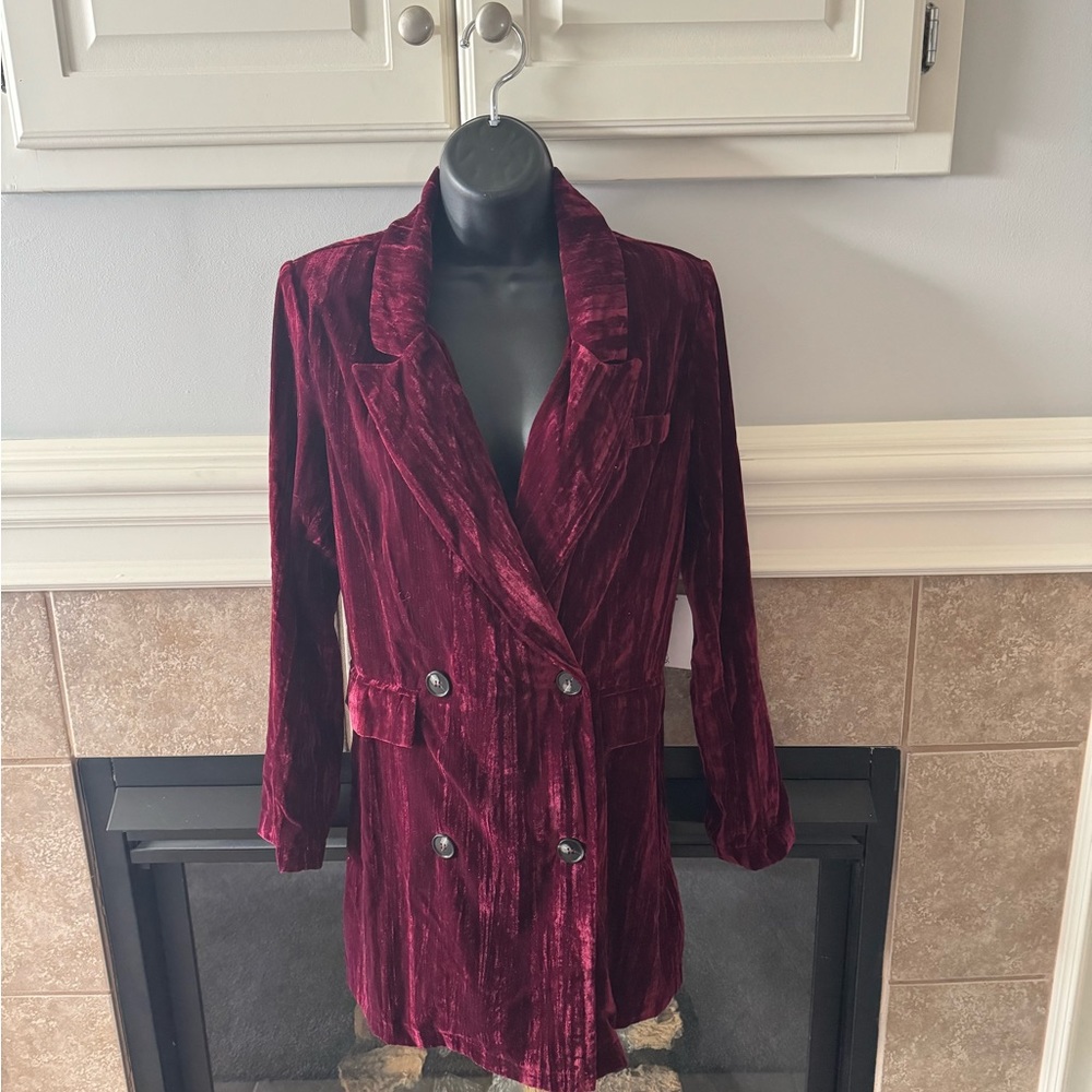 New velvet like “deep wine” dress or jacket.